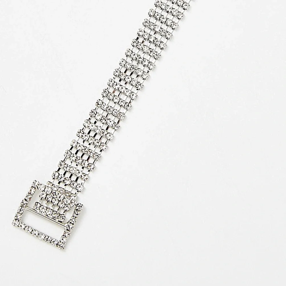 Silver Belt Buckle Crystal Rhinestone Choker